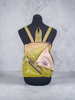 Green Leather Floral Accent Backpack - Women